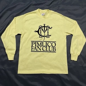 VTG Pimlico Fan Club Long Sleeve T-Shirt L Preakness Yellow Tee Jays USA 80s - Picture 1 of 9