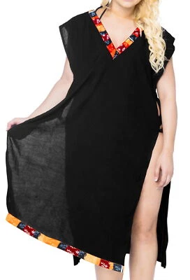 LA LEELA Women's Mini Swimsuit Cover Up Shirt Dress Swimwear US 8-14 Black_B964 - Изображение 1 из 3