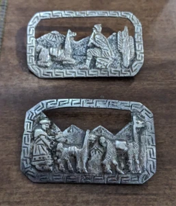 Vintage pair of Alpaca Llama Peru Scenery Brooch/Pin Marked 900 Silver 53 grams - Picture 1 of 9