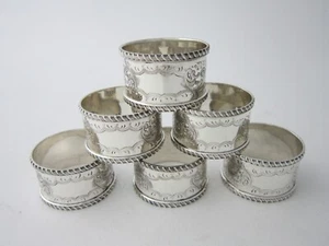 Antique Victorian Sterling Silver Napkin Rings - 1896 by William Hutton - Picture 1 of 9
