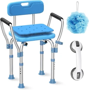 Heavy Duty Shower Chair with Armrests & Back, Upgraded - Picture 1 of 8