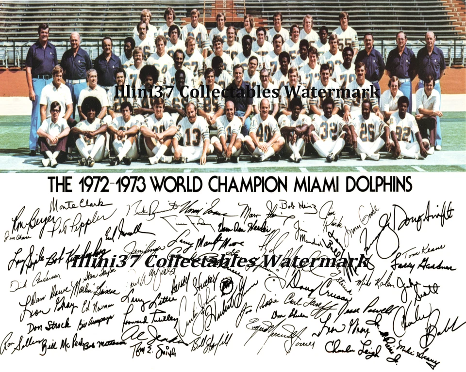 Miami Dolphins 1972 invicto NFL Super Bowl Champions Team firmado 8x10 foto Foto 1 de 1