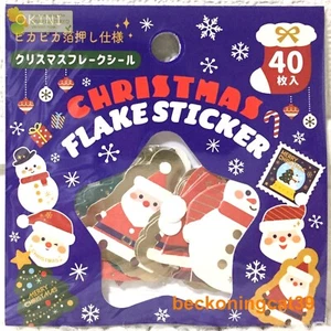 Merry Christmas Foiled Flake Sticker 40 Santa Snowman Tree Winter Gift Kid JAPAN - Picture 1 of 2