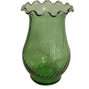 Depression Glass Green Swirl Ruffled Vase 5 1/2"T X 3”W MCM Cottage Farmhouse - Picture 1 of 6