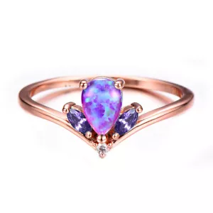 Crown Style Pink Fire Opal Amethyst Rose Gold Plated Silver Round Ring Size 7-10 - Picture 1 of 6