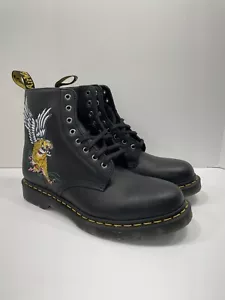 Dr. Martens 1460 Damen Größe 6 US Souvenir Stickerei Schädel schwarz Leder Stiefel - Bild 1 von 5