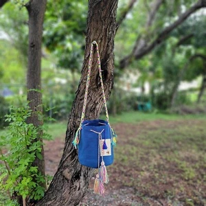 Borsa Wayuu Mochila grande colombiana fatta a mano nuova con etichette tinta unita casual alta qualità BLU - Foto 1 di 13