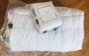 Pottery Barn Pom Pom Quilt Set White Cool Blue Twin & Standard Sham 2pc Teen 🦩 - Picture 1 of 4