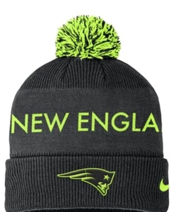 New England Patriots Nike Volt Cuffed Knit Beanie with Pom Men's NFL Neon New - Picture 1 of 3