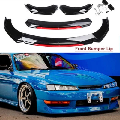 For Nissan 200SX S15 1995-1998 Front Bumper Red Lip Splitter Spoiler Gloss Black - Imagem 1 de 4