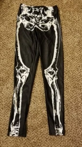 leggings skeleton bone ladies black white leg bones Halloween - Picture 1 of 1