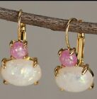 Opal Colour Costume Earrings with Pink Crystals Present Gift