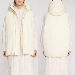 JIL SANDER BEIGE HOODED DUCK DOWN PADDED OVERSIZED SLEEVELESS JACKET GILET COAT - Picture 1 of 24
