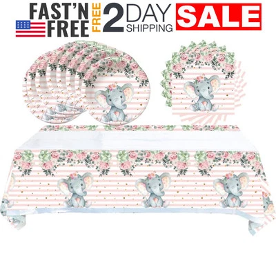 Abrigo Platos y Servilletas De Elefante Rosa Para Baby Shower Niña 20 Personas Foto 1 de 4