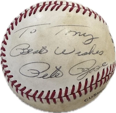 Pete Rose Signed ONL Feeney Baseball JSA COA Inscribed “To Tony Best Wishes” - Image 1 of 4