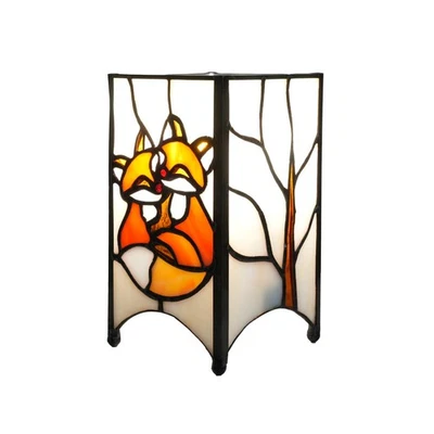 Lámpara Tiffany Naranja Vitral Lámpara de Mesa Pequeños Zorros Animal Noche Luz M... Foto 1 de 4