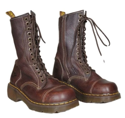 VTG Y2K Dr. Martens Miranda 14 Hole Combat Boots Chocolate Brown Women’s US 8 - Image 1 of 4