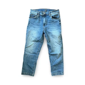 KUT From The Kloth High Rise Crop Straight Leg Blue Denim Jeans Women's Size 8 - Picture 1 of 9