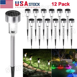 12x Solar Garden Stake Light Outdoor Waterproof Stainless Steel LED Pathway Lamp - Picture 1 of 21