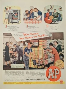 Supermercados A&P vintage 1944. Anuncio impreso colorido de la Segunda Guerra Mundial - Imagen 1 de 1