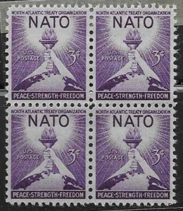 1952 US Scott # 1008 NATO Peace, Strength, Freedom 3c Block of 4 MNH OG - Picture 1 of 1