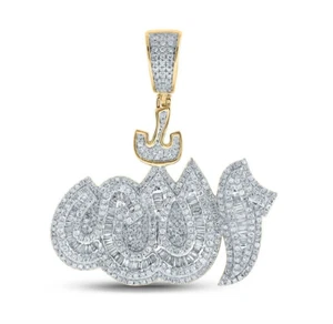 1.63 cttw Baguette Diamond Allah Muslim Mens Pendant 10k Yellow Gold Charm - Picture 1 of 2