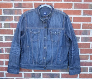 Gap Blue Denim Snap Button Cafe Racer Jacket 100% Cotton Women's XL - Picture 1 of 4