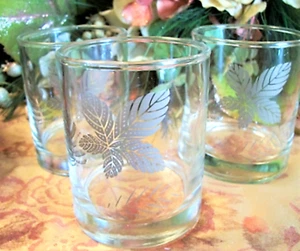 Bar Glasses Libbey Barware Three Silver Leaf Vtg 1960s Hi Ball Cocktail Tumblers - Picture 1 of 5