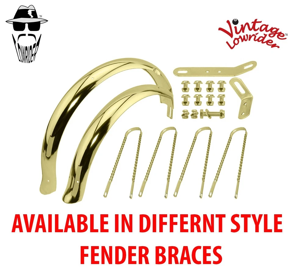 Guardabarros de cola de pato ajustable acampanado Lowrider vintage de 20" con tirantes retorcidos. Foto 1 de 1