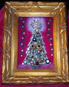 Vintage Collage Christmas Tree Jewelry Picture Handmade Christmas - Picture 1 of 12