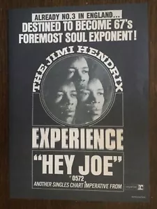 1967 PROMOTIONAL POSTER FOR THE JIMI HENDRIX EXPERIENCE ‘HEY JOE’ *(Repro)* - Picture 1 of 5