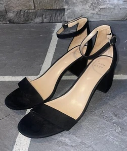 A New Day Black Suede Open Toe Block Heel with Ankle Strap Sandal Size 10 - Picture 1 of 5