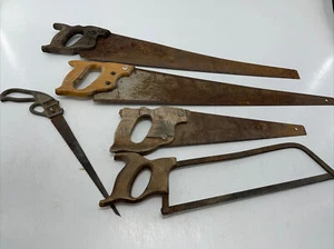 Disston Hand Saw USA Vintage Antique Wood Handle Emblem Display Folk Art - Picture 1 of 12