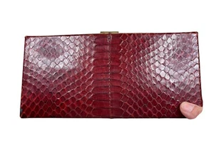 Vintage 70's Glam Real Snakeskin Purse Women's Red Gold Structured Clutch Bag - Picture 1 of 11
