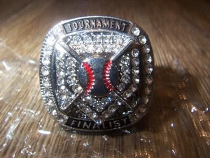 NEW Baseball Softball Tournament Finalist Ring Silver Tone w/ Silver Stones Sz 8 - Picture 1 of 15