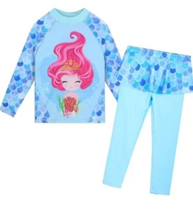 Girls Long Sleeves Swim Suit Rashguard Sun Protection UV 50 + SWIM SET - Picture 1 of 7