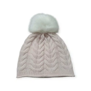 TAHARI Bommel Beanie Mütze - 100% Kaschmir - hellrosa WARM KUSCHELIG WEICH Strick - Bild 1 von 3