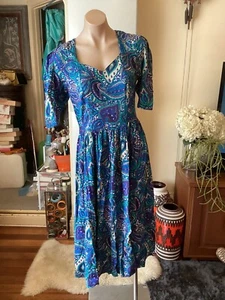 Genuine Vintage 80’s SHIVAM peasant Prairie Style Dress Blue Paisley Size 10 - Picture 1 of 12