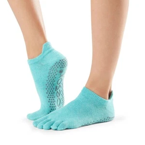 TOESOX Calze Yoga Pilates Nuove con etichette Taglia S (6-8) Aqua Low Rise Full Toe Grip Nuove con etichette - Foto 1 di 7
