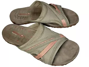 MERRELL Terran Slide II Sandal SIZE 9 Putty Khaki Green Leather Open Toe Slip On - Picture 1 of 7