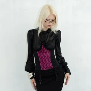 Vintage Y2K sexy underbust lace & garters corset top in hot pink and black - Picture 1 of 6