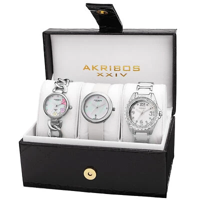 Novo Conjunto de Relógio Feminino Akribos XXIV AK887SS Pulseira/Pulseira de Diamante Tom Prata - Imagem 1 de 4