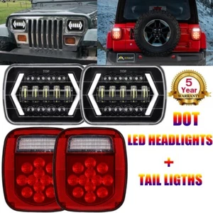 For Jeep Wrangler YJ 1987-1995 LED Headlights + Tail Lights Turn Signal Combo 4x - Picture 1 of 12