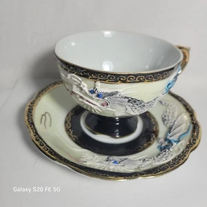 Vintage Shafford Tea Cup Saucer Hand Painted Raised Oriental Dragon Moriage - Picture 1 of 14