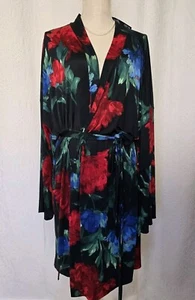 New Cacique Robe Tie Waist Black & Red Floral Ladies Size 22/24 Kimono Sleeves - Picture 1 of 10