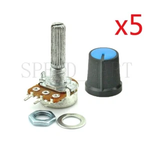 Juego de 5 potenciómetros cónicos lineales B10K ohmios WH148 20 mm eje 3 pines perno de plástico - Imagen 1 de 3