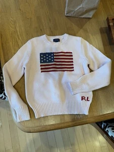 NEW Youth Large 12/14 flag cotton crewneck sweater - Picture 1 of 5
