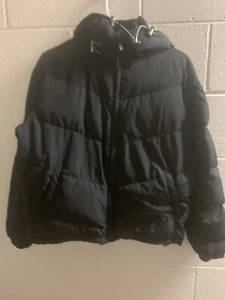 Vintage Stussy Youth Black Zippered Puffer Style Hooded Jacket Size M - Picture 1 of 3