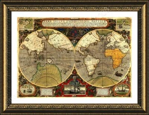 Antique Old Vintage V2 by World Map | Framed canvas | Wall art print artwork - Picture 1 of 12
