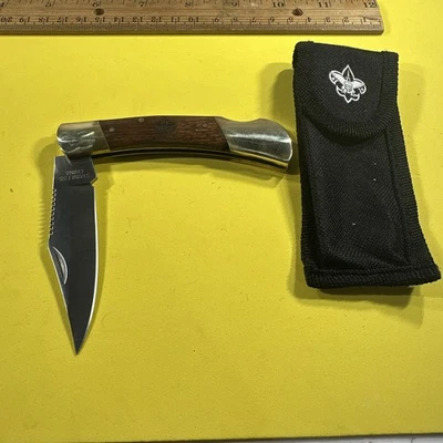 BOY SCOUTS OF AMERICA 木质黄铜锁折叠口袋刀/SHEATH Great Co — 第 1/4 张图片